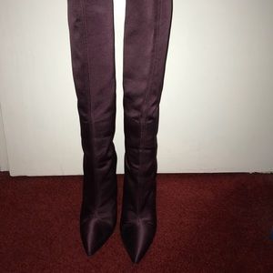 Satin burgundy, deep plum knee high boot